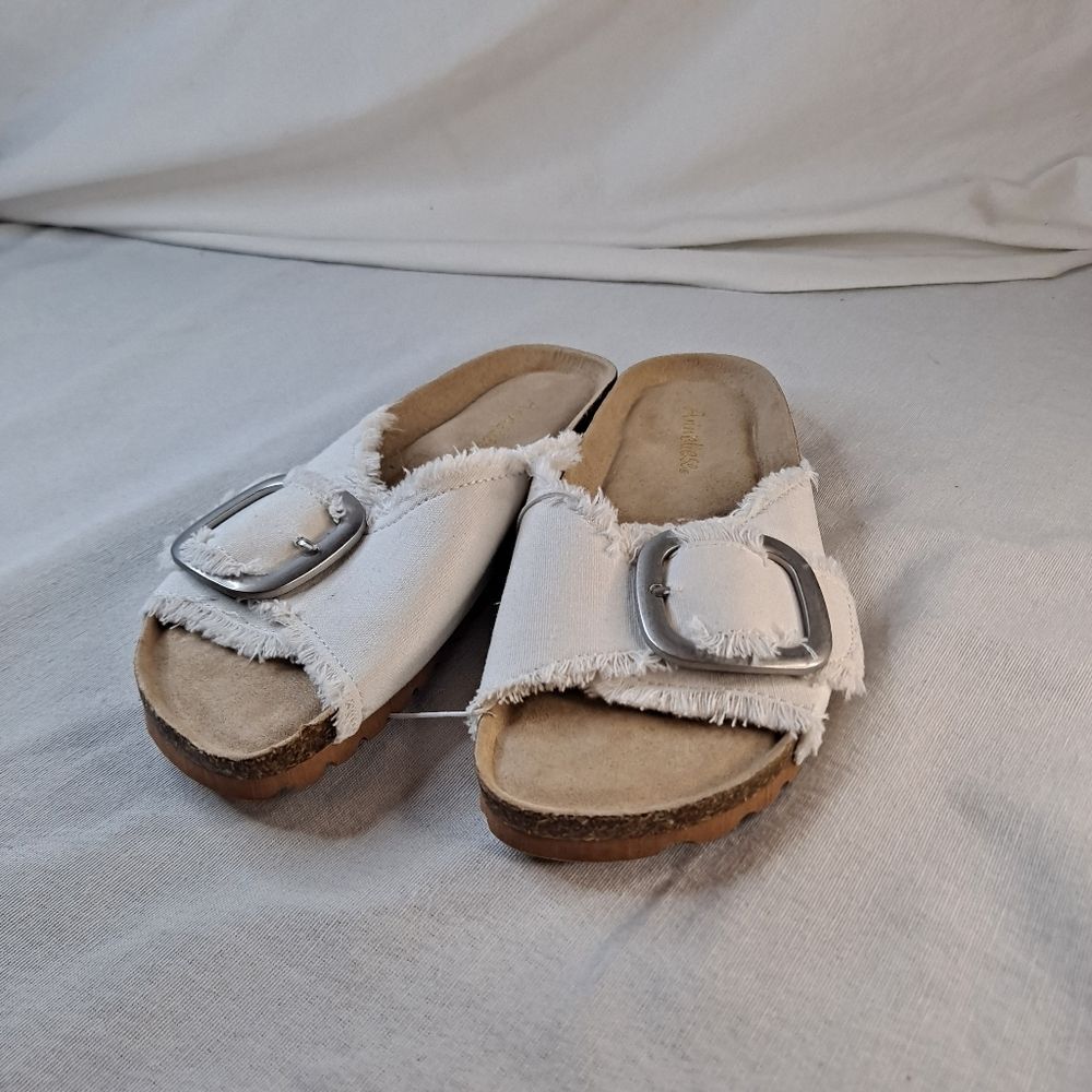 Anneliese Bridget-2 Women's Canvas Slide Sandals Size 6 White Buckle Accent